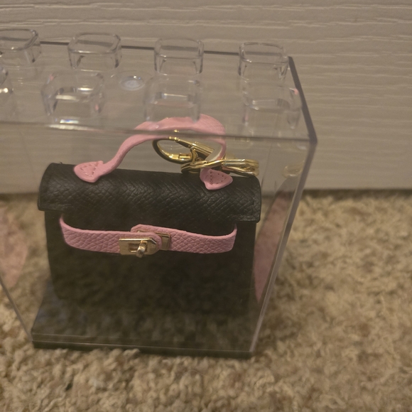 Elegant Black and Pink Mini Handbag Charm